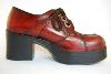 Brown synthetic leather lace up platform shoes