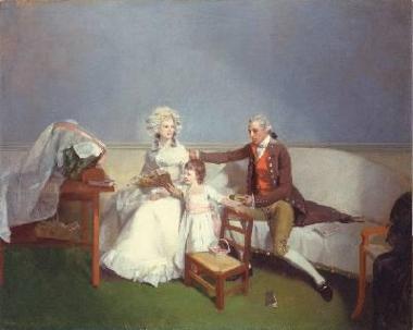 Oil painting 'Sir Robert and Lady Buxton and their daughter Anne' by Henry Walton